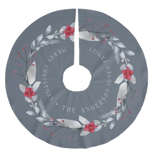 Elegant zilveren rode krans feestelijk gebladerte kerstboom rok (Voorkant)