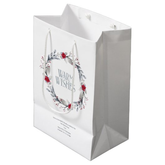 Elegant zilveren rode krans feestelijk medium cadeauzakje (Voorkant Gekanteld)