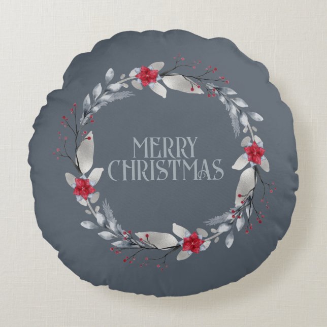 Elegant zilveren rode krans feestelijk rond kussen (Voorkant)