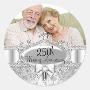Elegant zilveren Roos foto 25e Jubileum Sticker