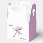 Elegant Zilveren Roze Rattle Bow Baby shower Bedankdoosjes (Geopend)
