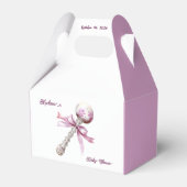 Elegant Zilveren Roze Rattle Bow Baby shower Bedankdoosjes (Voorkant Zijde)