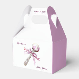 Elegant Zilveren Roze Rattle Bow Baby shower Bedankdoosjes