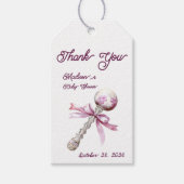 Elegant Zilveren Roze Rattle Bow Baby shower Cadeaulabel (Voorkant)