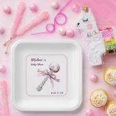 Elegant Zilveren Roze Rattle Bow Baby shower Papieren Bordje (Feest)