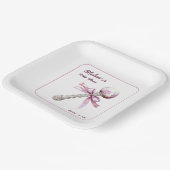 Elegant Zilveren Roze Rattle Bow Baby shower Papieren Bordje (Gebogen)