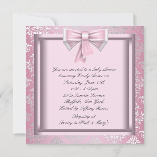 Elegant Zilveren Roze Zwart Prinses Baby shower Kaart (Achterkant)