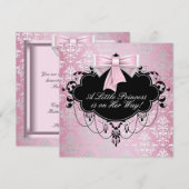 Elegant Zilveren Roze Zwart Prinses Baby shower Kaart (Voorkant / Achterkant)