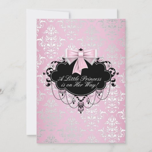 Elegant Zilveren Roze Zwart Prinses Baby shower Kaart (Voorkant)