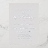 Elegant Zilveren Script Grijze bruiloft Folie Uitnodiging (Voorkant)