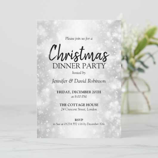 Elegant Zilveren Shimmer Vakantie Kerstfeest Kaart (Staand voorkant)