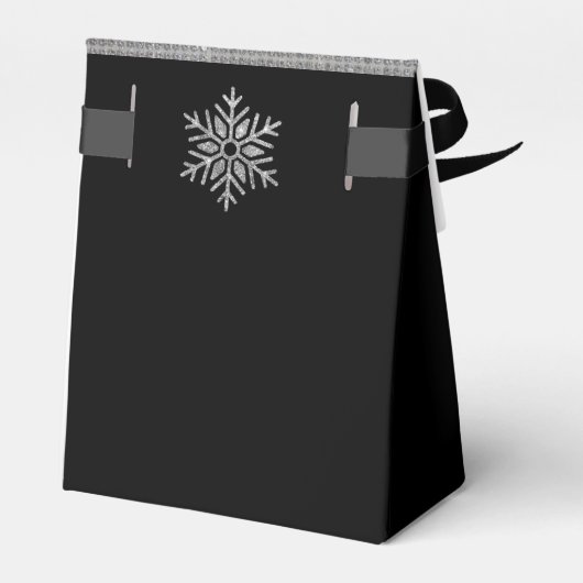 Elegant Zilveren Sparkle Sneeuwvlok op Zwart Bruil Bedankdoosjes (Achterkant)