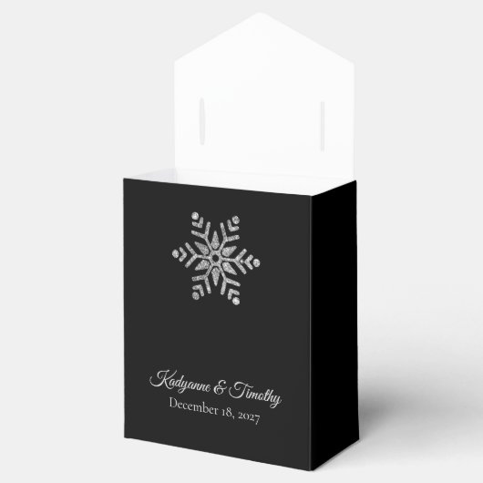 Elegant Zilveren Sparkle Sneeuwvlok op Zwart Bruil Bedankdoosjes (Geopend)