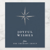 Elegant zilveren sterlogo blauwe feestdagen wijn etiket (Enkel label)