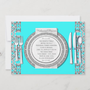 Elegant Zilveren Turquoise Blauwe Oefenavondmaal Kaart