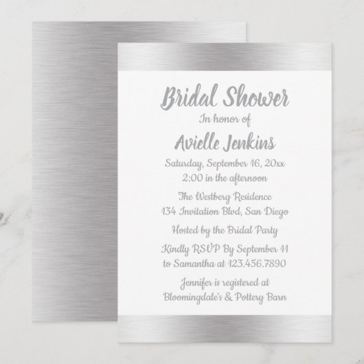 Elegant Zilveren Vrijgezellenfeest Metallic Glam W Kaart (Voorkant / Achterkant)