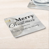 Elegant zilveren vrolijk kerstfeest kartonnen onderzetters (Schuin)