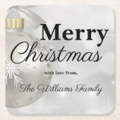 Elegant zilveren vrolijk kerstfeest kartonnen onderzetters (Voorkant)