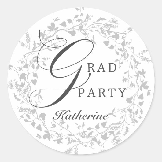 Elegant zilveren Wildflower krans afstudeerfeest Ronde Sticker (Voorkant)