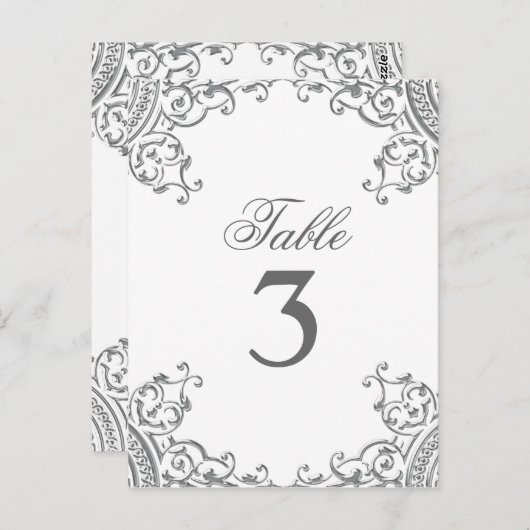Elegant Zilveren Witte Trouwtafel Kaarten (Voorkant / Achterkant)