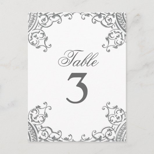 Elegant Zilveren Witte Trouwtafel Kaarten (Voorkant)