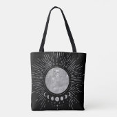 Elegant Zilveren Zon Maan Doodles Mandala Tote Bag (Achterkant)