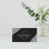Elegant zilveren zwarte monogram make-up kunstenaa visitekaartje (Staand voorkant)