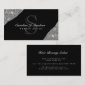 Elegant zilveren zwarte monogram make-up kunstenaa visitekaartje (Voorkant / Achterkant)