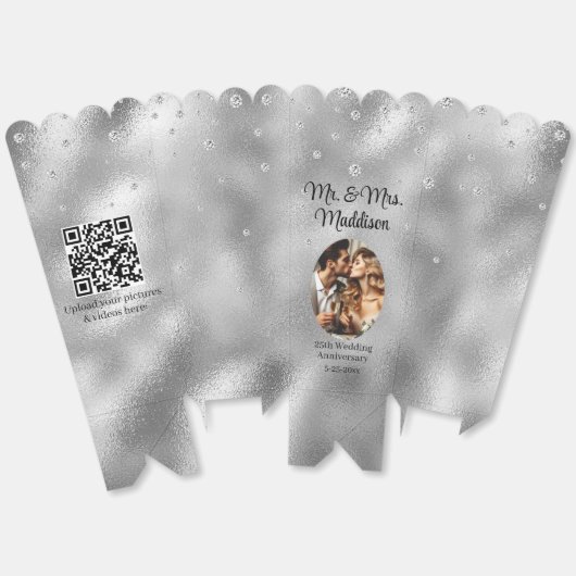 Elegant zilverfolie & 25e Jubileum popcorn Bedankdoosjes (Ongevouwen)