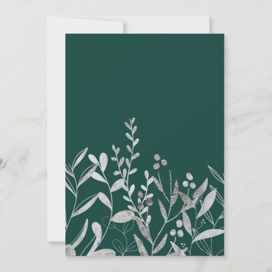 Elegant zilverfolie smaragdgroene bloembruiloft kaart (Achterkant)