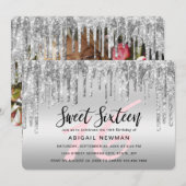 Elegant zilverglitter druppelt zestien zoete sixen kaart (Voorkant / Achterkant)