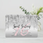 Elegant zilverglitter druppelt zestien zoete sixen kaart (Staand voorkant)