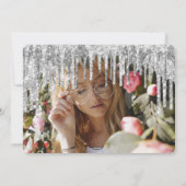 Elegant zilverglitter druppelt zestien zoete sixen kaart (Achterkant)