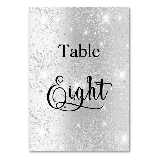 Elegant zilverglitter-kalligrafietabel acht 8 kaart (Achterkant)
