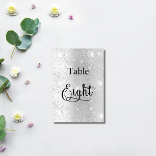 Elegant zilverglitter-kalligrafietabel acht 8 kaart