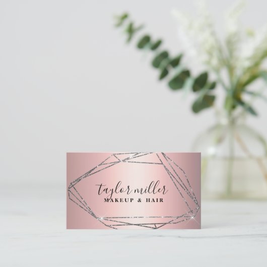 Elegant zilverglitter lijst make-up & haar visitekaartje (Staand voorkant)