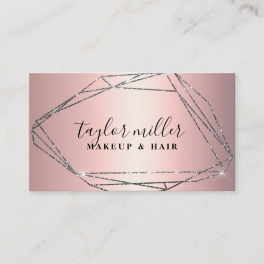 Elegant zilverglitter lijst make-up & haar visitekaartje (Voorkant)