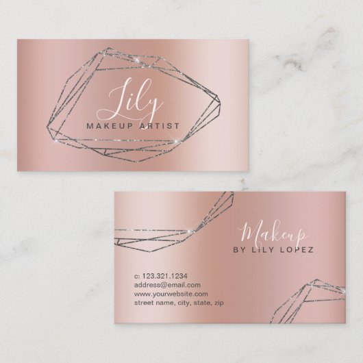 Elegant zilverglitter lijst metallic make-up visitekaartje (Voorkant / Achterkant)