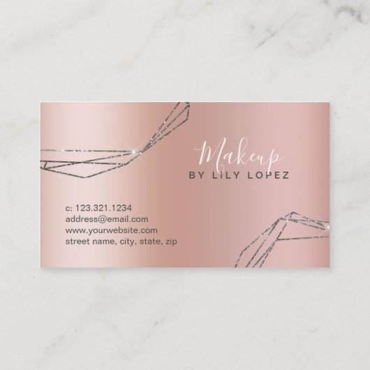 Elegant zilverglitter lijst metallic make-up visitekaartje (Achterkant)
