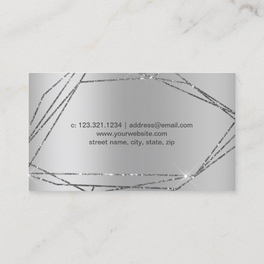 Elegant zilverglitter lijst nagels visitekaartje (Achterkant)