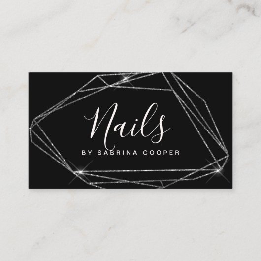 Elegant zilverglitter lijst nagels visitekaartje (Voorkant)