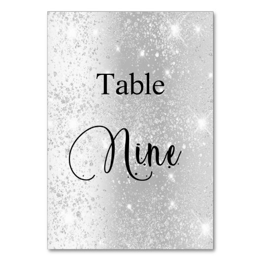 Elegant zilverglitterkalligrafietabel negen 9 kaart (Achterkant)