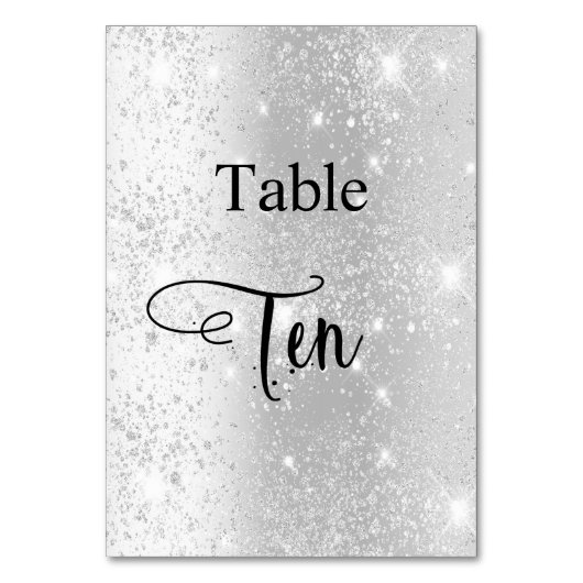 Elegant zilverglitterkalligrafietabel tien 10 kaart (Achterkant)