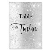 Elegant zilverglitterkalligrafietabel twaalf 12 kaart (Voorkant)