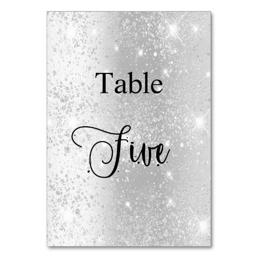 Elegant zilverglitterkalligrafietabel vijf 5 kaart (Voorkant)