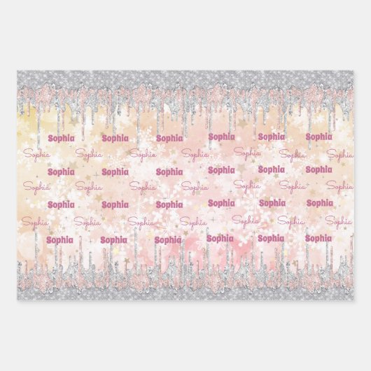 Elegant zilvergoud roos druppelen glitter inpakpapier vel (Voorkant 2)