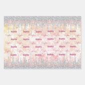 Elegant zilvergoud roos druppelen glitter inpakpapier vel (Voorkant)