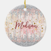 Elegant zilvergoud roos druppelen glitter keramisch ornament (Achterkant)