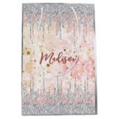 Elegant zilvergoud roos druppelen glitter medium cadeauzakje (Voorkant)