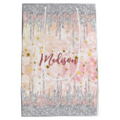 Elegant zilvergoud roos druppelen glitter medium cadeauzakje (Achterkant)